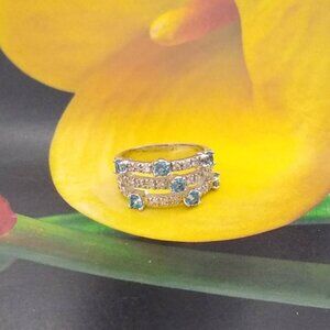 925 Sterling Silver Round Shape Blue Topaz Gemstone Ring Size 7 Women Gift